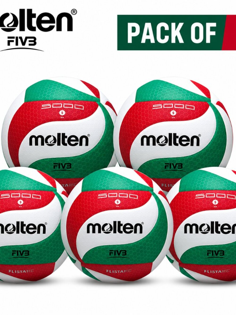 Molten V5M5000 Volleyball Standard Size 5 PU Ball for Students Adult(Pack of 5)